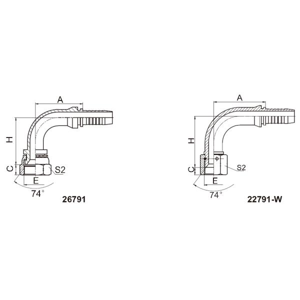 Elbow Rotating Hydraulic Hose Fittings JIC 74 degree Cone Seat 26791