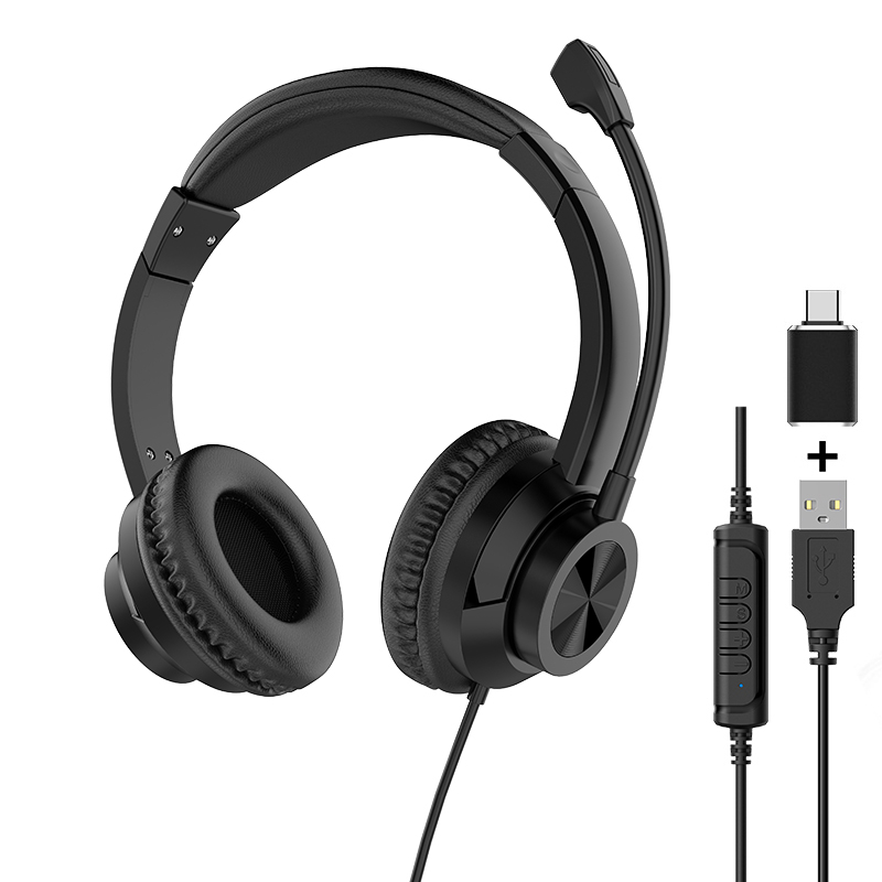 JTY-1036 Wired Call Center Headset with Adjustable Microphone, USB Type‑C 3.5mm Multi‑Interface Over‑Ear Headphone, Volume & Mute Control for Office Customer Service Online Class