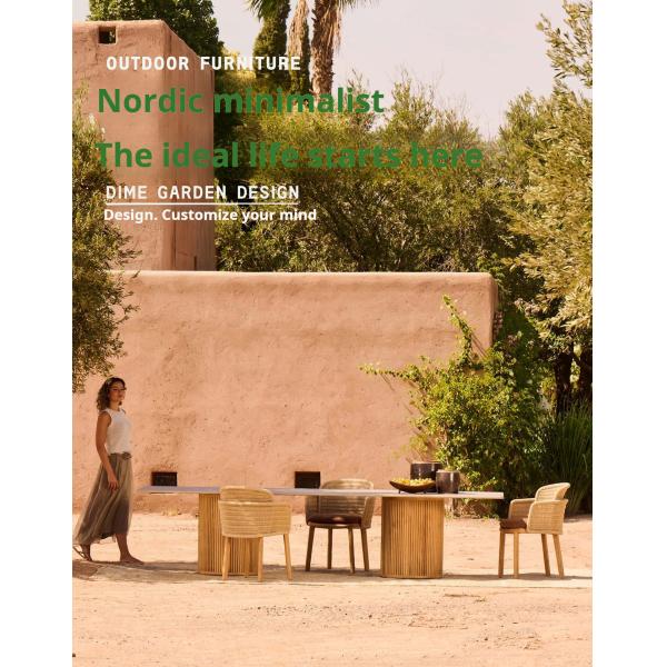 Pastoral Style Teak Wood Table And Chair Luxury Woven Rope Outdoor Furniture For Garden