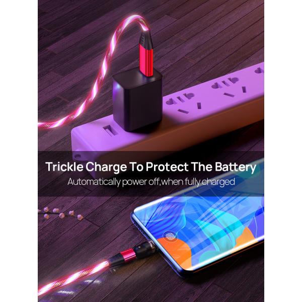 Focuses Magnetic USB Charging Cable 3m LED Flowing Luminous Phone Charging Cable