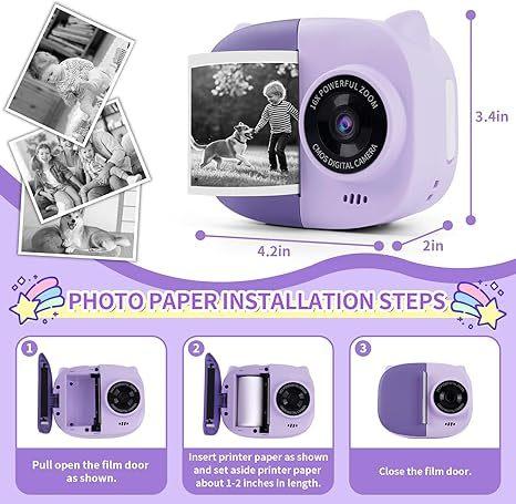 Rongta Instant Print Camera for Kids, Children Portable Camara Toy Birthday Gifts, Kids Toys, 2.4 Inch Screen Kid Digital Camera for Girls Boys 