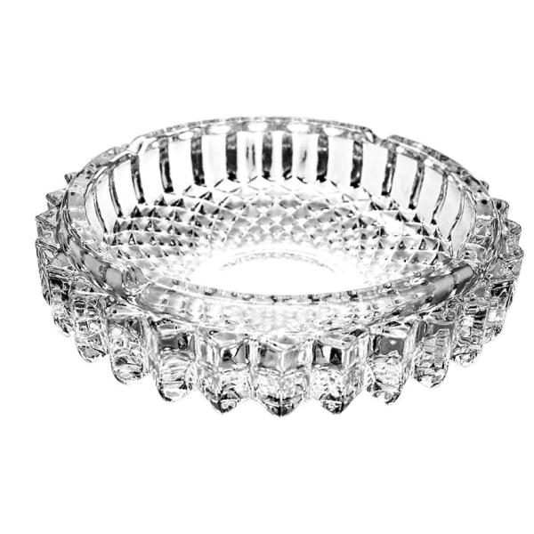 Diamond Cut Crystal Glass Cigarette Ashtray 7.6 Inch Stackable For Easy Storage