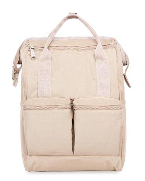 Khaki Canvas College Bags , Travel School Backpack With USB Charging Port