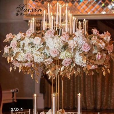 ZT-563 Luxury Wedding Centerpiece 13 braços velas com arranjos florais furacões velas de ouro