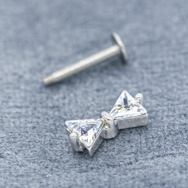 ODM Bow Knot Top Lip Piercing Labret Double Clear Triangle Zircon Gems