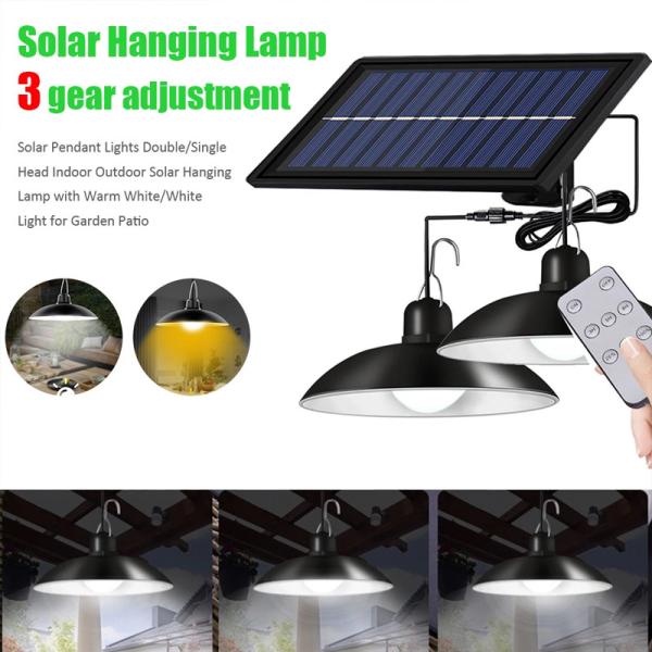 Solar LED Light Outdoor Luminaire Double Singe Head Solar Pendant Light Remote Control Waterproof Solar Shed Lights For Garden