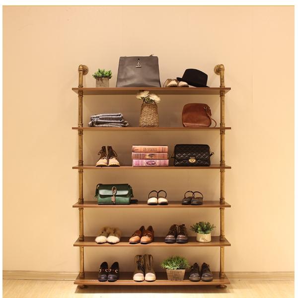 Wood / Metal Indoor Shoe Rack Display Shelves Modern 6 Layers Store Fittings