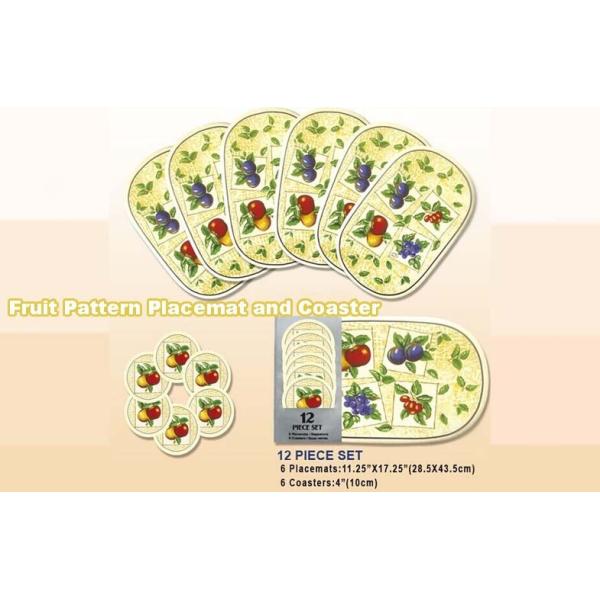 Washable Eco friendly Printed PVC Placemats And Coasters , Fruit Pattern