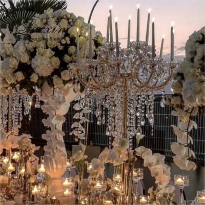 ZT-325G Último Design Candelabro de Cristal de Ouro Decoração de Mesa de Casamento