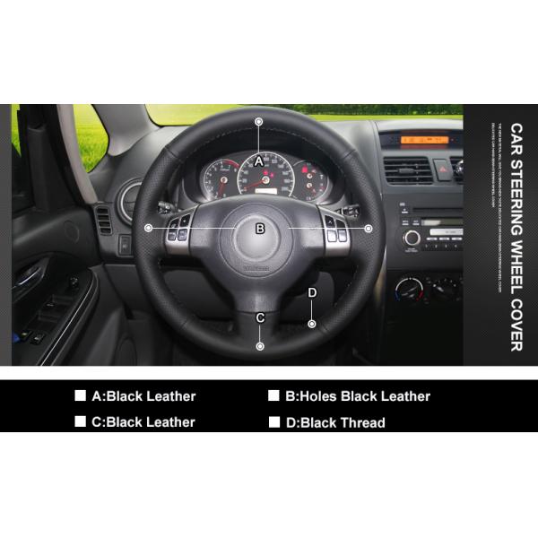 Accessories Hand Sewing Stitching Black Artificial Leather Steering Wheel Cover for Suzuki SX4 Alto Swift with Buttons