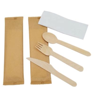 Printed Logo Disposable Cutlery Bag Wrap Wood Cutlery Set for Corporate Promotions