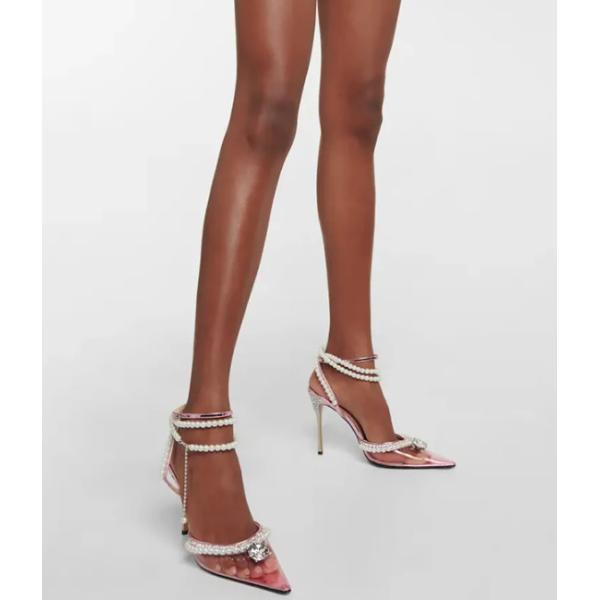 Women Heeled Shoes Factory Slingback Luxury Elegant Transparent Fashion Pearl High Heels