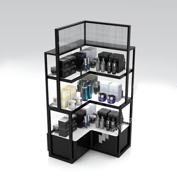 Black Spray Painting Display Corner Cabinet Cosmetic Store Design For Skincare Shop Interior And Beauty Store Decoration