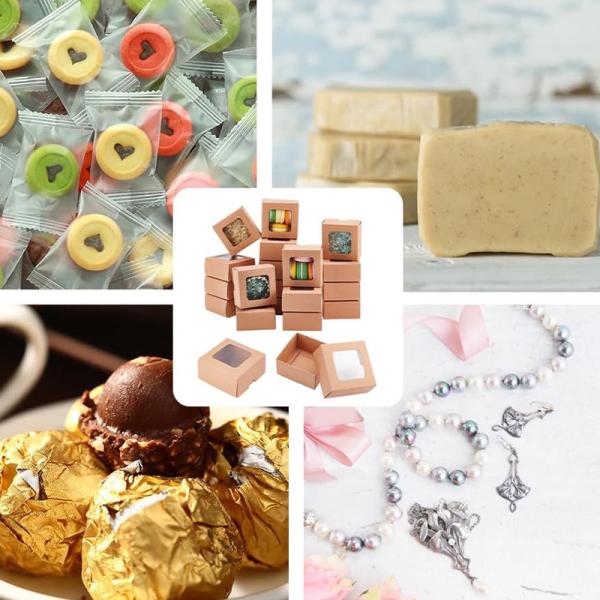 Экологически чистые переработанные коробки для упаковки подарков из крафт-бумаги, сахара и шоколада с вырезанным окном