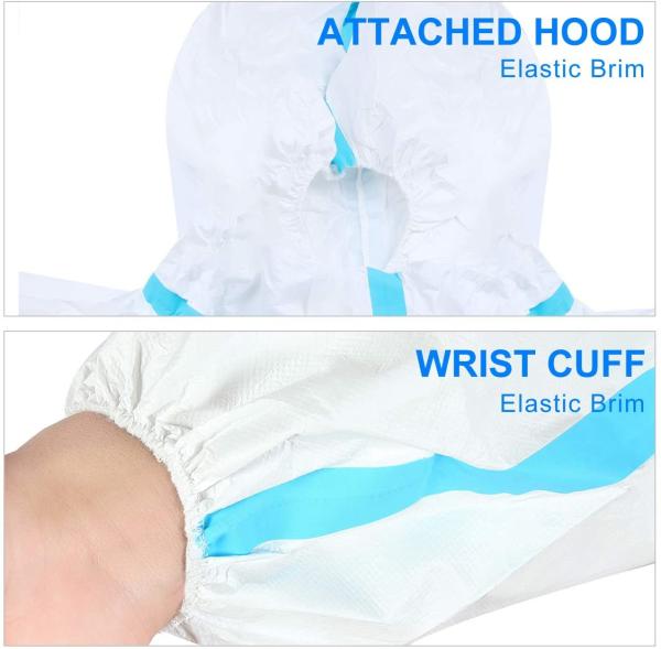 S&J Protective Overalls Disposable Coveralls with Reinforced Isolation Seam Elastic Cuff and Hood Type5/6 Coverall
