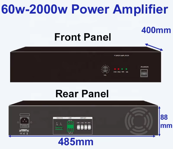 Amplificateur audio de puissance 60W, rectangle, 80-16KHZ