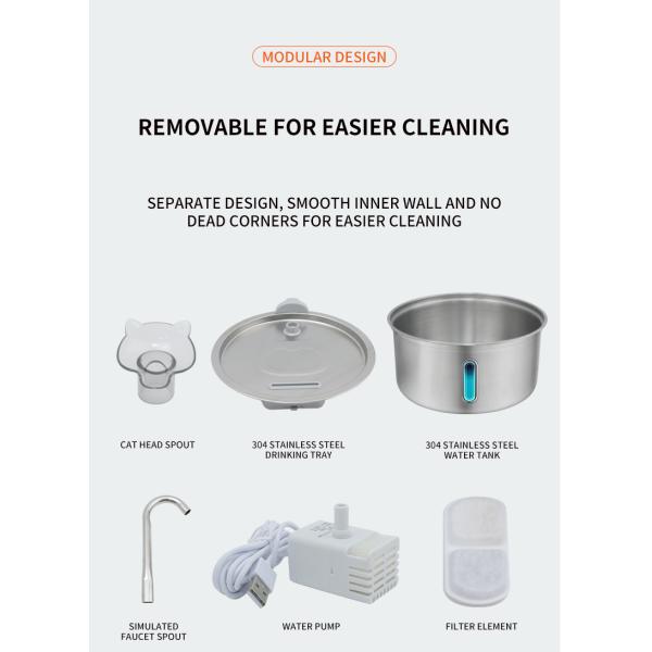 Stainless Steel Large Capacity Drinking Fountain Bowl 4L For Cats And Dogs