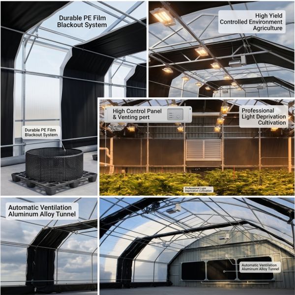 Anti UV PE Film Light Deprivation Greenhouse With Automatic Ventilation System