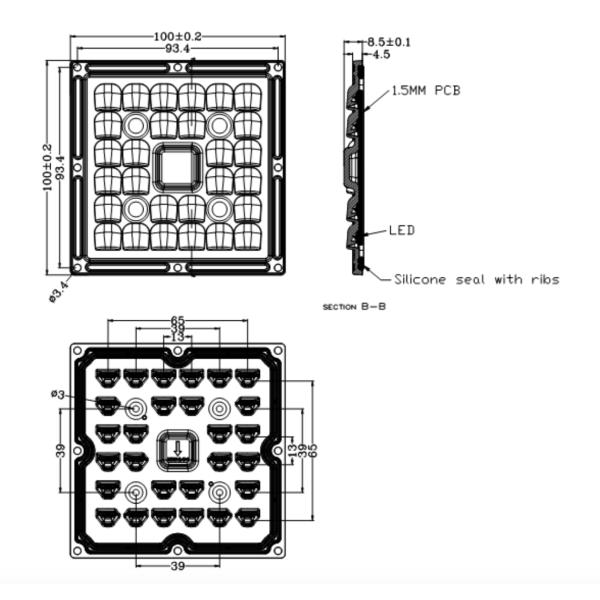 3535 SMD LED Lens Array 28 In 1 Square Module 100X60 Degree Beam Angle For 30w-50w