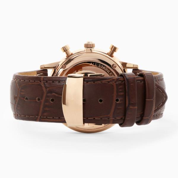 Brown Stainless Steel Chronograph Watch Mens Leather Strap Watches Mineral Crystal