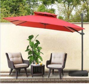 Outdoor Red Large Cantilever Hanging Umbrella with Roman Style and Backless Feature