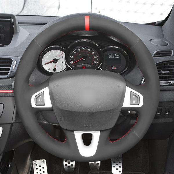 Hand Stitching Black Suede Steering Wheel Cover for Renault Megane 3 Coupe RS 2010 2011 2012 2013 2014 2015 2016