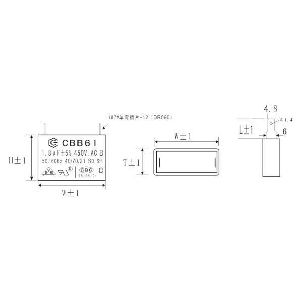 Cbb61 Конденсатор потолочного вентилятора 450V 1.8UF Синий RoHs Конденсатор терминалов быстрого подключения