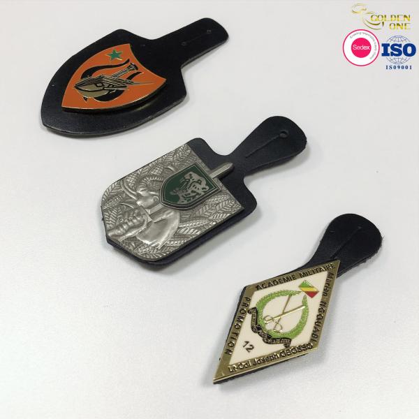 International Custom Shaped Lapel Pins , Soft Enamel Metal Zinc Alloy Badge With Leather