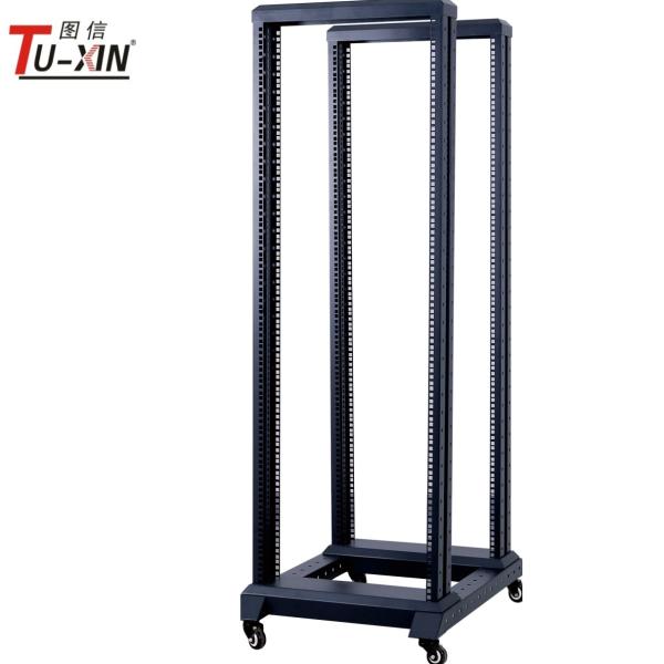 19 Inch 4 Post Open Frame Server Rack Four Poles With Castors Black Color