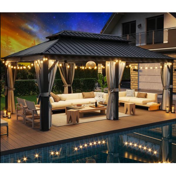 Luxury Outdoor Deck 12*16ft Aluminum Frame Galvanized Steel Bimetal Roof Hard Top Gazebo Garden