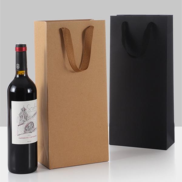 Drawstring Handle Recyclable Paper Kraft Wine Bottle Bags Coated Paper Matt Laminantion