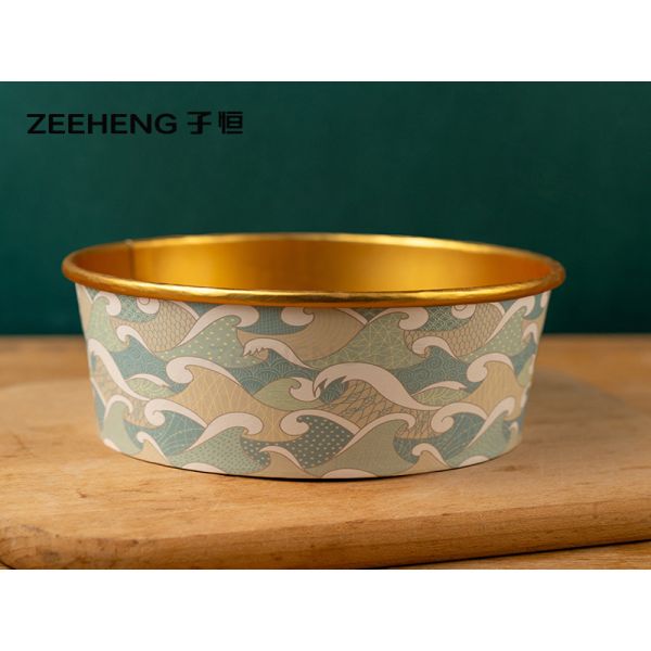 Gold Foil Coated Logo Paper Food Container 750ml for Hotel Restaurant and Home