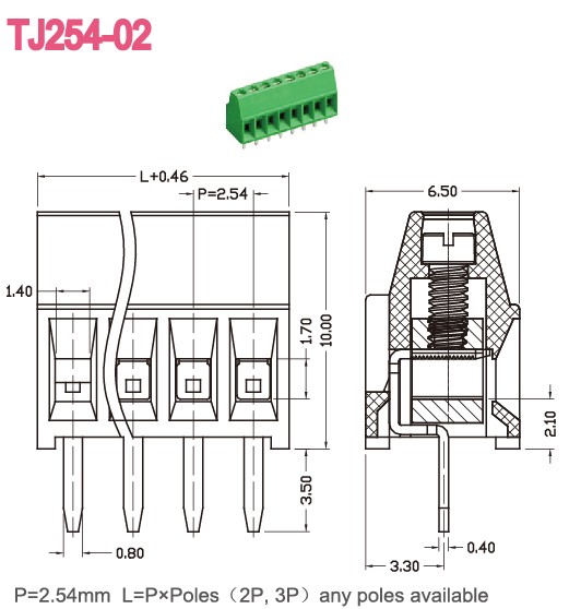 Соорудите блоки 2.54mm электрические терминальные, блоки винта PCB 125V 6A 2P-22P терминальные