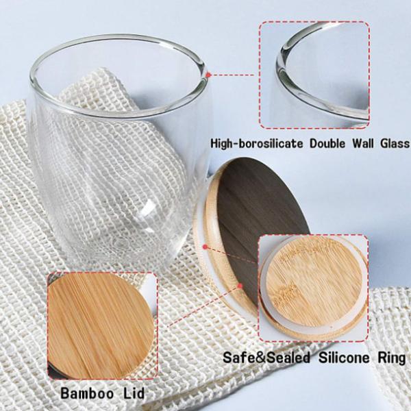250ml 350ml 450ml Double Wall Glass Coffee Mugs With Bamboo Lid
