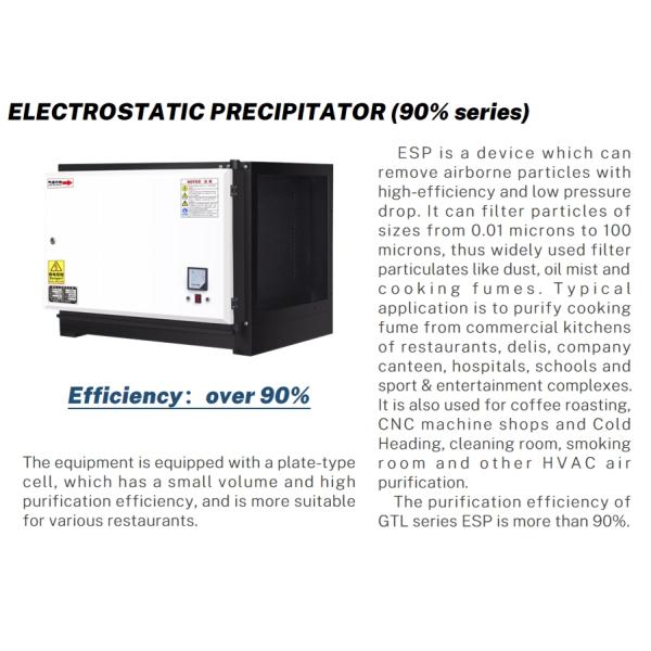 90% High Effciency Oil Fume Extractor Kitchen Air Filter Smoke Removal Commercial exhaust system esp air filter