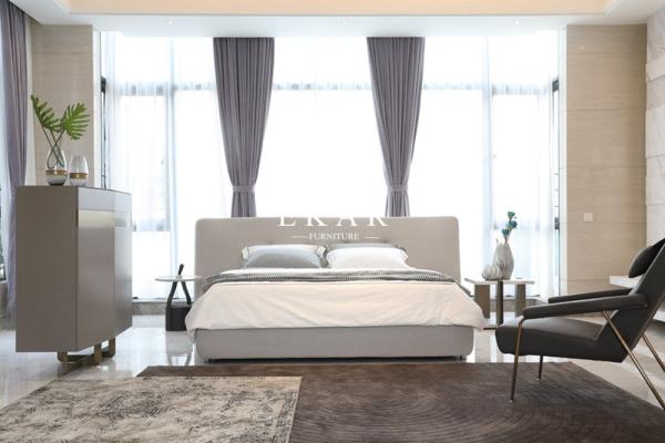 Italian Designer Modern Bedroom Furniture Fabric Headboard King Size Bed
