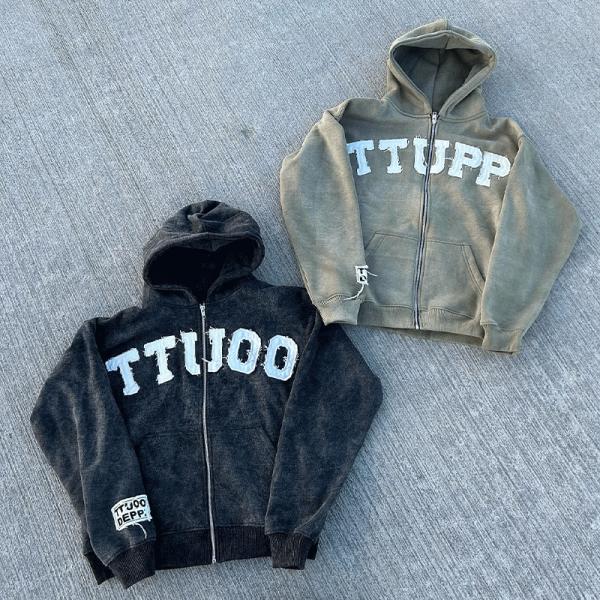 Moderna Acid Wash Hoodie Vintage con cremallera con capucha Logotipo personalizado