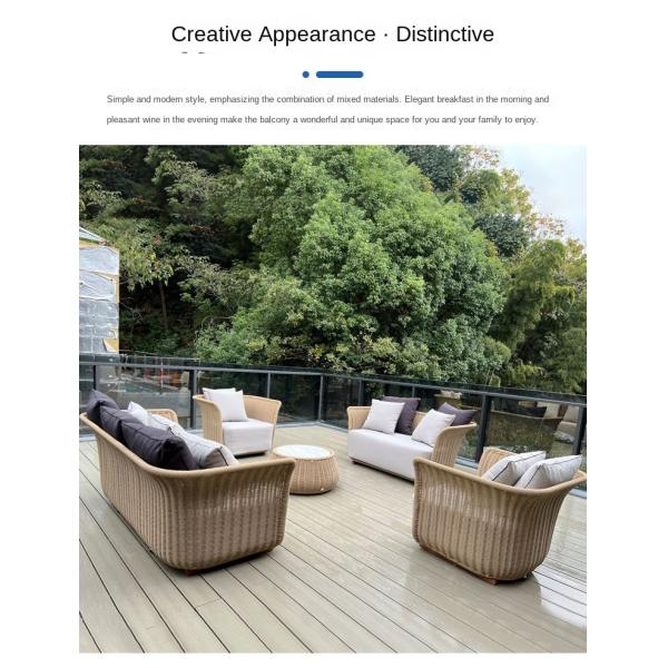 Restaurant Outdoor Light Luxury PE Rattan Sofa Set Patio Waterproof Metal Furniture