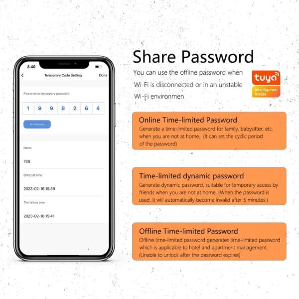 Код RFID IC-карта Смартфонный приложение Разблокировать биометрический отпечаток пальца Умный замок Туя Умный Wi-Fi Цифровой дверной замок