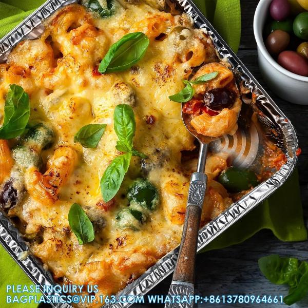 Heavy Duty Square Aluminum Oblong Tin Foil Pans With Plastic Covers Food Storage Tray Extra-Sturdy Containers