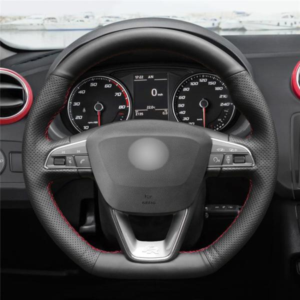 Custom Hand Sewn Red And Black Steering Wheel Cover For Seat Ibiza Cupra 6J 2007 2019