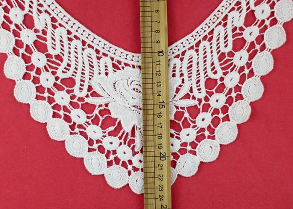 French Venice Guipure Lace Neck Applique With Chemical Poly Milk Silk / Neckline Applique Trim