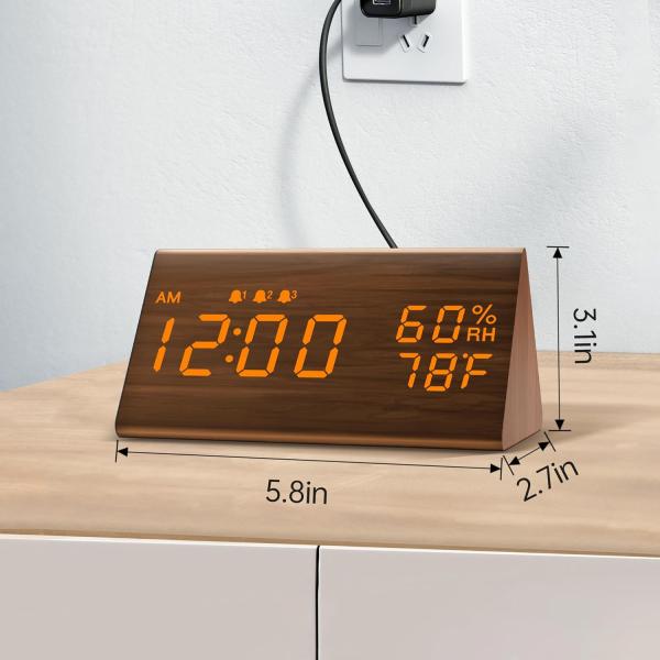 Environmental Brown 3 Alarm Settings Multifunctional Wooden Electronic Led Time Display Alarm Clock