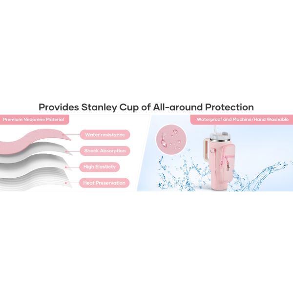 RhineStone Decoration Acessories, Tumbler With Handle,Pink Insulated Neoprene Cup Holder Pouch W/Adjustable Strap For Quencher H2.0 Stanley Cup Accessories