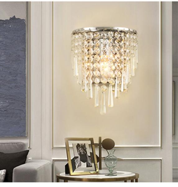 Modern Led Crystal Wall Lamp Tricolor Light Bedside Lamp silver wall light(WH-OR-26)