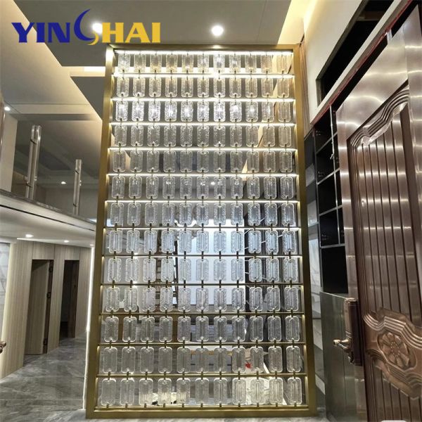 OEM Stainless Steel Screen Partition Crystal Pendant Glass Metal Room Dividers Partitions