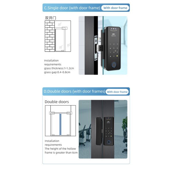 YAGU Smart Electric Lock Smart Wifi Digital Double Sliding Glass Door Handle Lock Tuya with Face Recognition Smart Lock