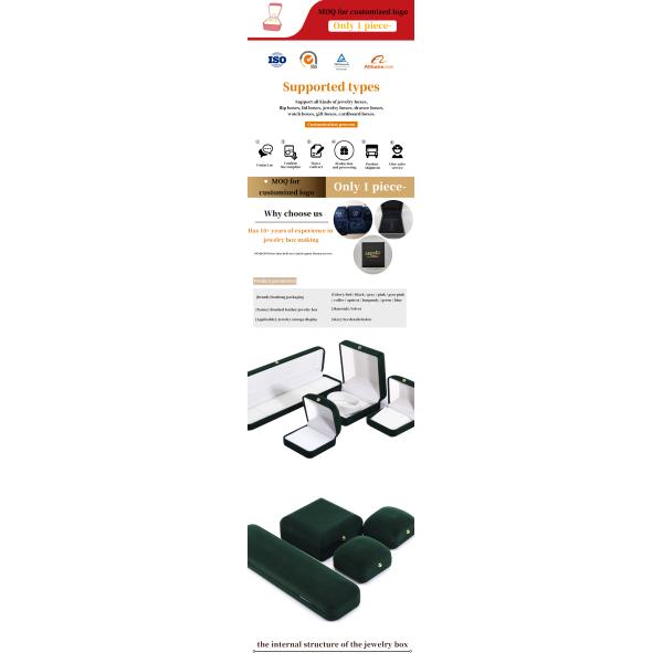 Wholesale Manufacturing Luxury handmade Jewellery Box packaging Personalized Custom logo high end Dark green Necklace Bracelet Earrings Ring Packaging Velvet Jewelry Box