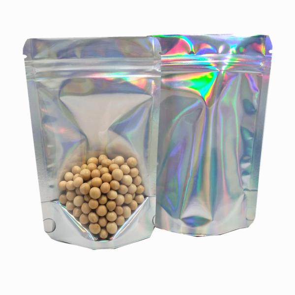 Glossy Holographic Laser Film Food Packing Pouches With Zipper