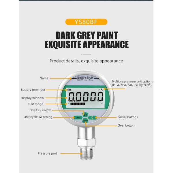 Stainless Steel 304 LCD Digital Pressure Gauge with High Precision and 0.5% Accuracy